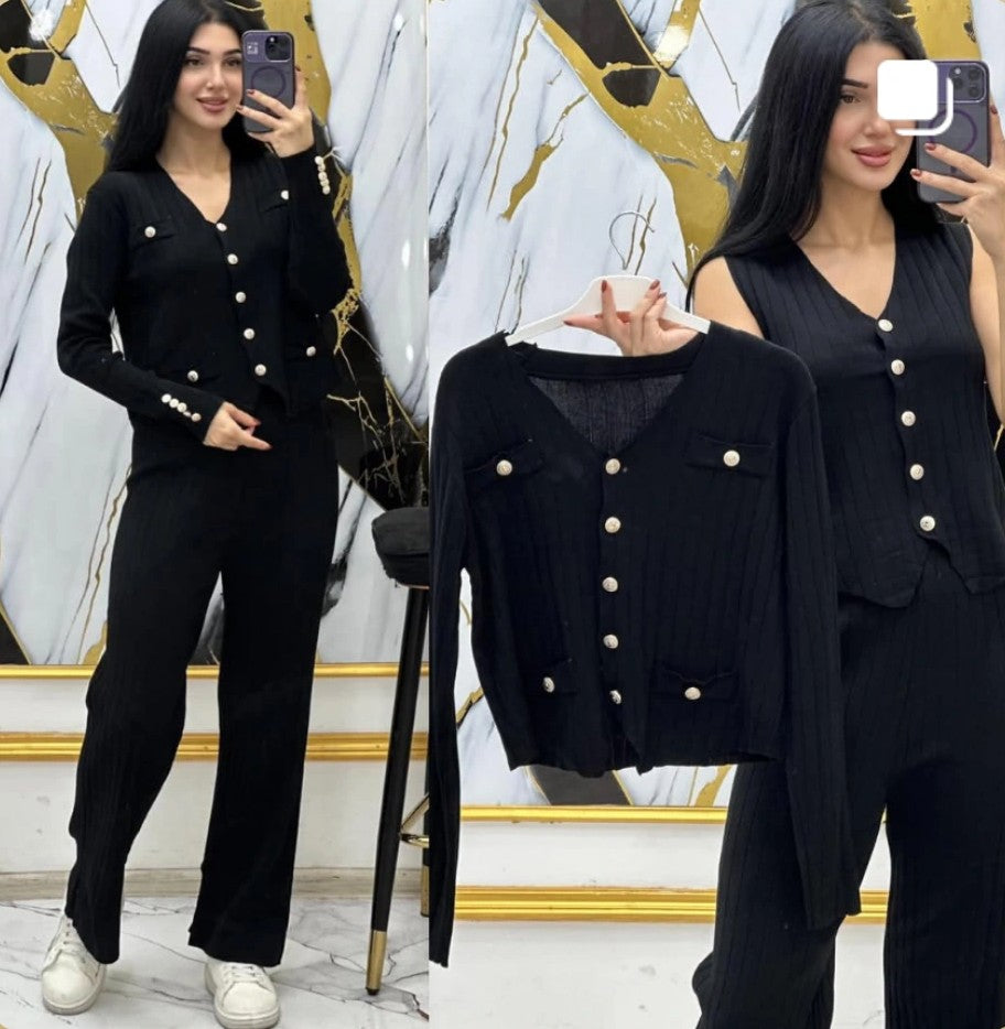 Knitted Vest & Wide Leg Pants Set
